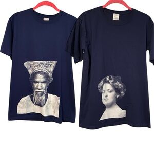 Y2K Bundle of 2 Stedman Graphic Tees Short Sleeve Crewneck Medium Navy Blue